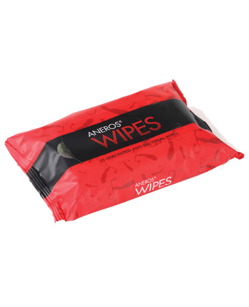 Package of the Aneros Anti-Bacterial Wipes. There are 25 wipes inside of this resealable pouch. | Kinkly Shop