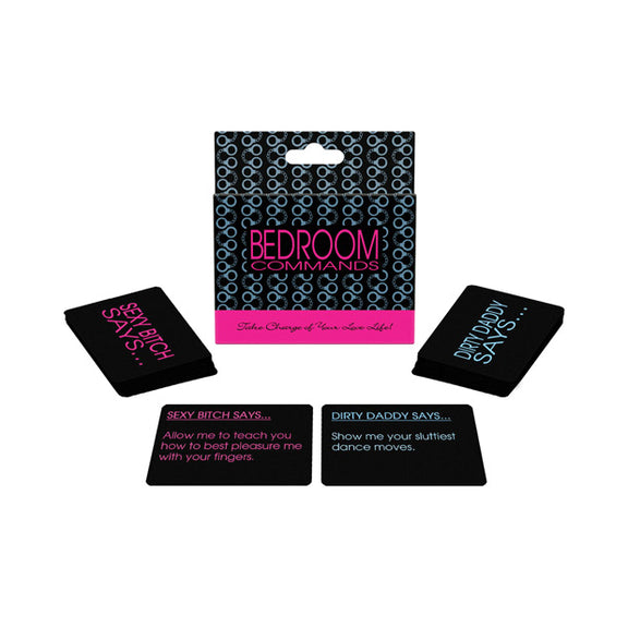 Bedroom Commands with cards from within the game showcased around the box | Kinkly Shop