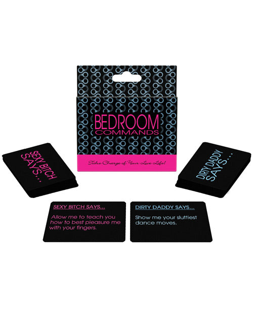 Bedroom Commands with cards from within the game showcased around the box | Kinkly Shop