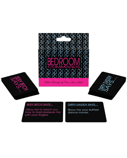 Bedroom Commands with cards from within the game showcased around the box | Kinkly Shop