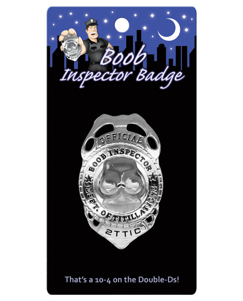 The Boob Inspector Badge in its packaging | Kinkly Shop