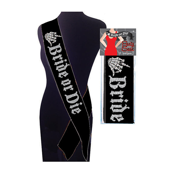The Bride or Die Sash wrapped around a mannequin. | Kinkly Shop