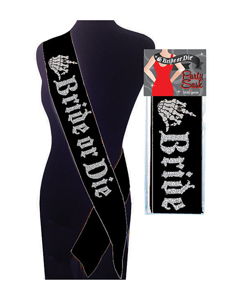 The Bride or Die Sash wrapped around a mannequin. | Kinkly Shop