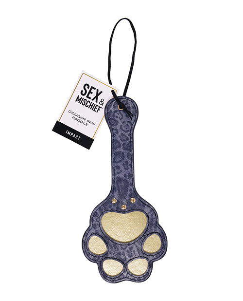 The Sportsheets Cougar Paw Paddle in its packaging. It simply has a cardboard tag that wraps around the wrist strap. | Kinkly Shop