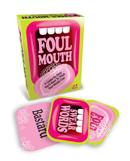 Foul Mouth game box next to a stack of cards that go to the game | Kinkly Shop