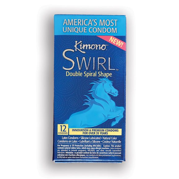 Packaging for the 12 pack of the Kimono Swirl Condom | Kinkly Shop