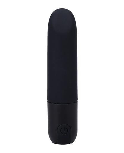Side view of the In A Bag Bullet Vibe. It's a plain black bullet with a power button at the base of the toy. | Kinkly Shop