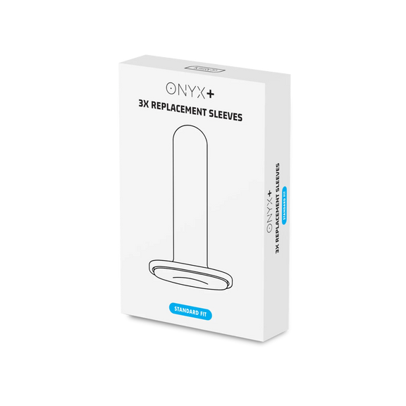 Packaging for the 3 pack of the Standard fit Onyx+ Replacement Sleeves | Kinkly Shop
