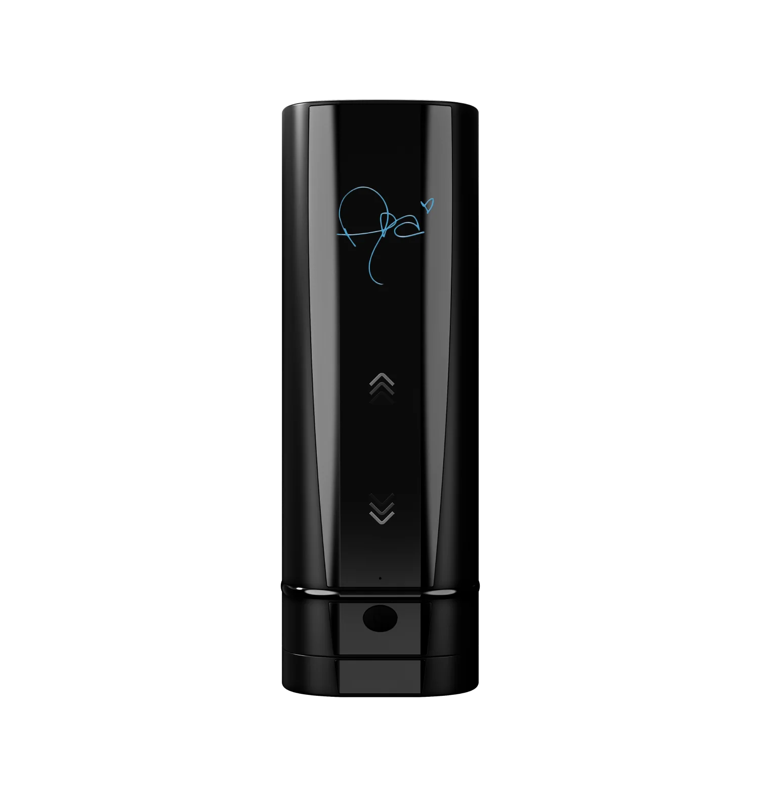 Close-up of the Asa Akira Onyx+ FeelPornStar Experience stroker. It has Asa's signature on the front of the panel of it. | Kinkly Shop