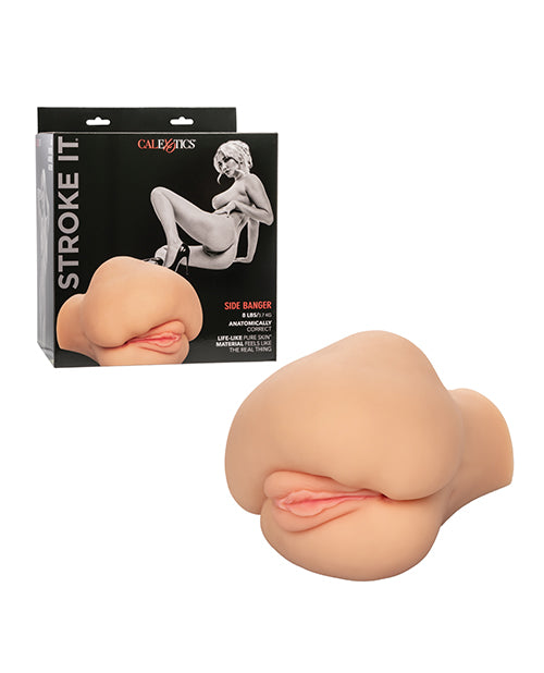 Stroke It Side Banger in White shown next to its packaging | Kinkly Shop
