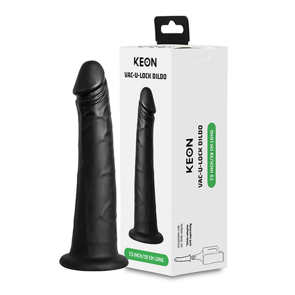 The KIIROO KEON: Vacuum Lock Dildo shown next to the packaging it comes in | Kinkly Shop