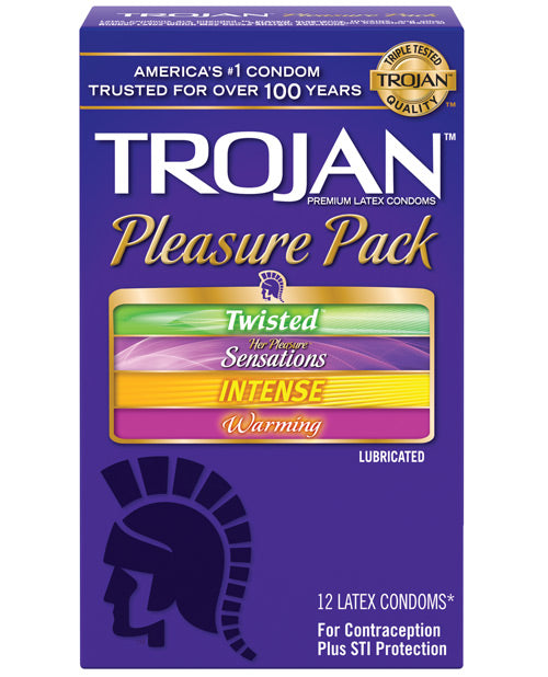 Packaging for the 12 pack of the Trojan Pleasure Pack | Kinkly Shop