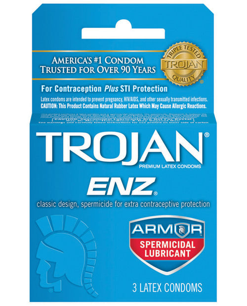 3 pack of the Trojan ENZ Spermicidal Lubricated condoms | Kinkly