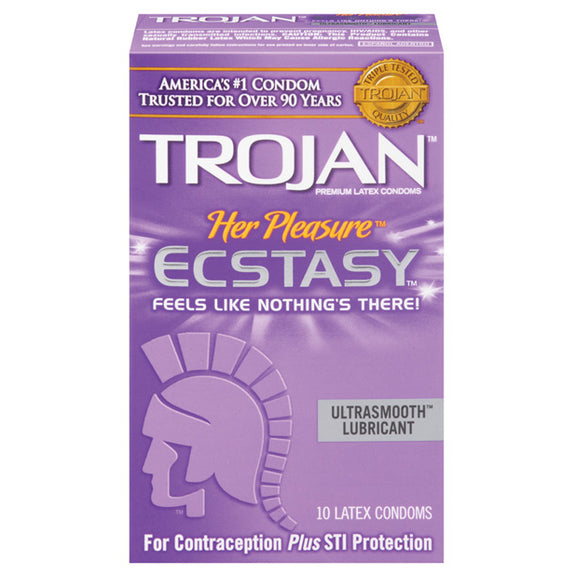 Packaging for the 10 pack of the Trojan Her Pleasure Ecstasy | Kinkly