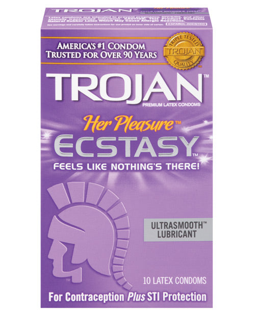 Packaging for the 10 pack of the Trojan Her Pleasure Ecstasy | Kinkly