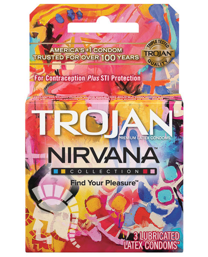 3 pack of the Trojan Nirvana condom packaging | Kinkly