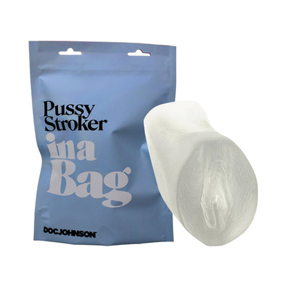 The Doc Johnson Pussy Stroker In A Bag shown next to the bag it comes in. | Kinkly Shop