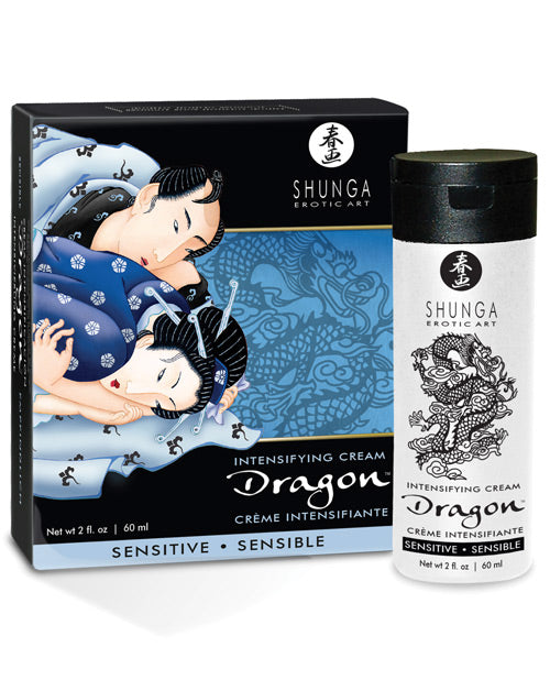 The Shunga Dragon Cream in Sensitive sitting out in front of the box it comes in | Kinkly Shop