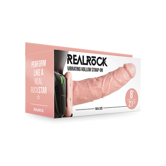 RealRock Realistic 8 in. Vibrating Hollow Strap-On Black
