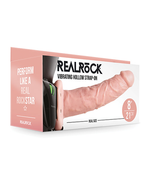 RealRock Realistic 8 in. Vibrating Hollow Strap-On Black