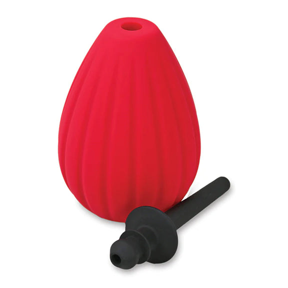 The squeeze bulb of the Aneros Prelude Enema Bulb separated from the insertable nozzle of the enema bulb. They can be detached from one another for easy cleaning and use. | Kinkly Shop