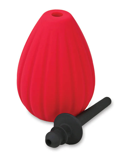 The squeeze bulb of the Aneros Prelude Enema Bulb separated from the insertable nozzle of the enema bulb. They can be detached from one another for easy cleaning and use. | Kinkly Shop