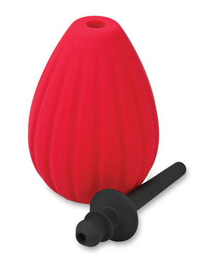 The squeeze bulb of the Aneros Prelude Enema Bulb separated from the insertable nozzle of the enema bulb. They can be detached from one another for easy cleaning and use. | Kinkly Shop