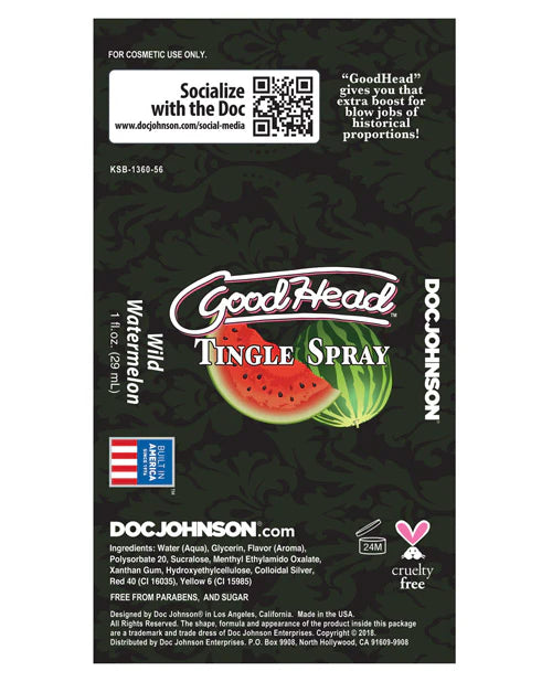 The label for the GoodHead Tingle Spray laid out flat, making it easier to read all of the information on the label. | Kinkly Shop