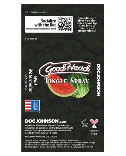 The label for the GoodHead Tingle Spray laid out flat, making it easier to read all of the information on the label. | Kinkly Shop