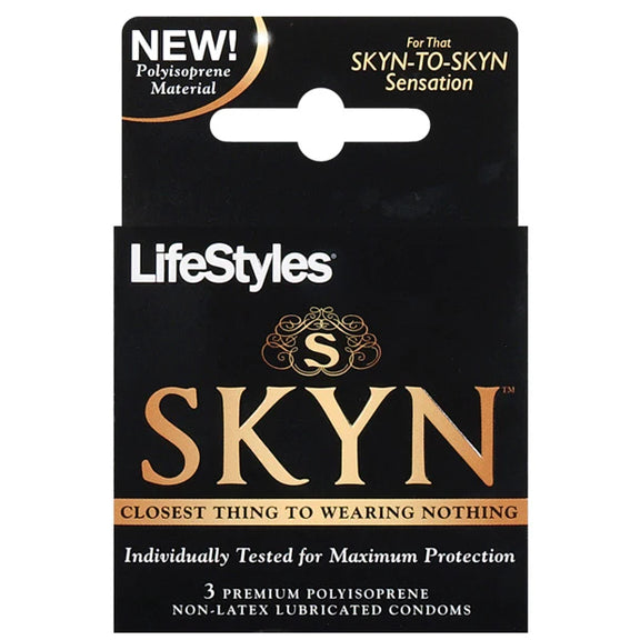 Packaging for the 3 pack of the SKYN Non-Latex Condoms  Kinkly Shop