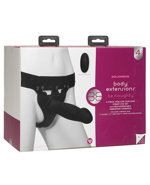 Packaging for the Be Naughty Vibrating 4 Piece Strap On Set | Kinkly Shop