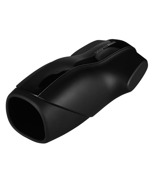 Showcasing the wide, silicone-surrounded opening that goes into the inner chamber of the Satisfyer Men Vibration | Kinkly Shop