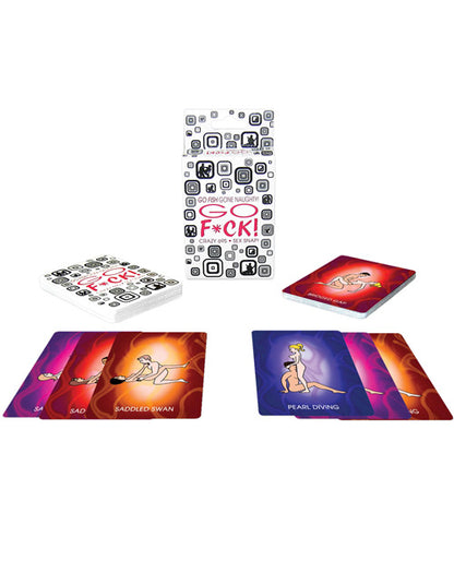 A small example of cards laid out for easy viewing next to the box that the Go F*ck game comes in. | Kinkly