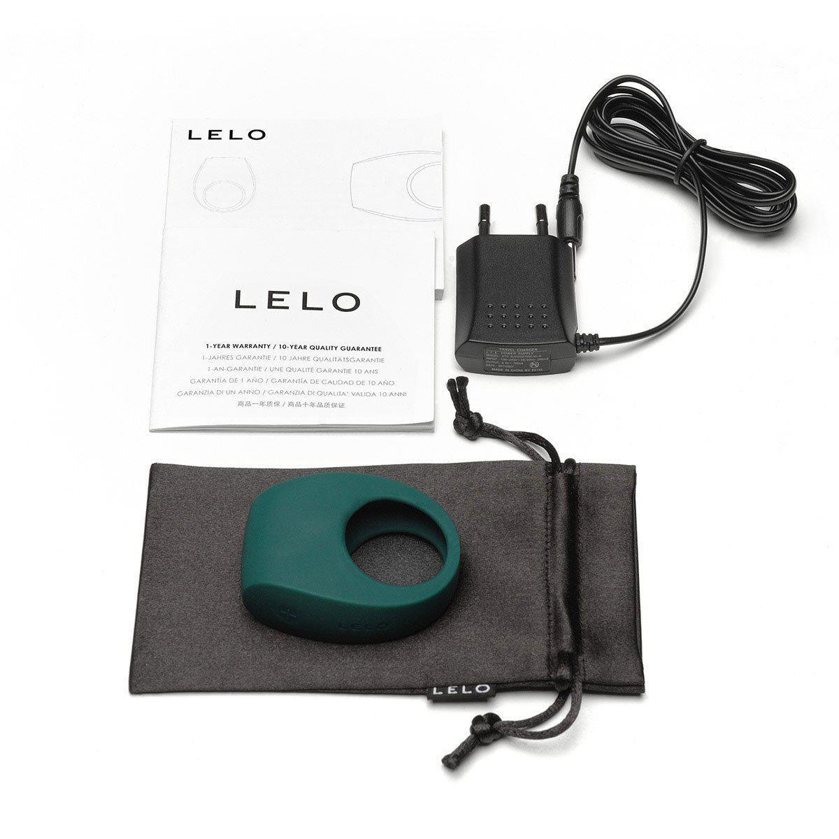 The LELO TOR 2 shown with everything that the sex toy comes with. There's the charger, a drawstring black bag, and the instruction manual. | Kinkly Shop