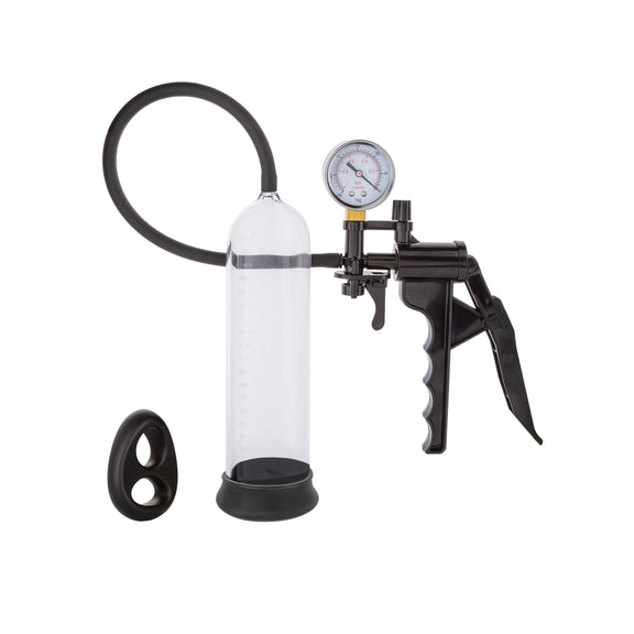 Peak Magnified Gauged Penis Pump System w/Cock & Ball Ring - Black