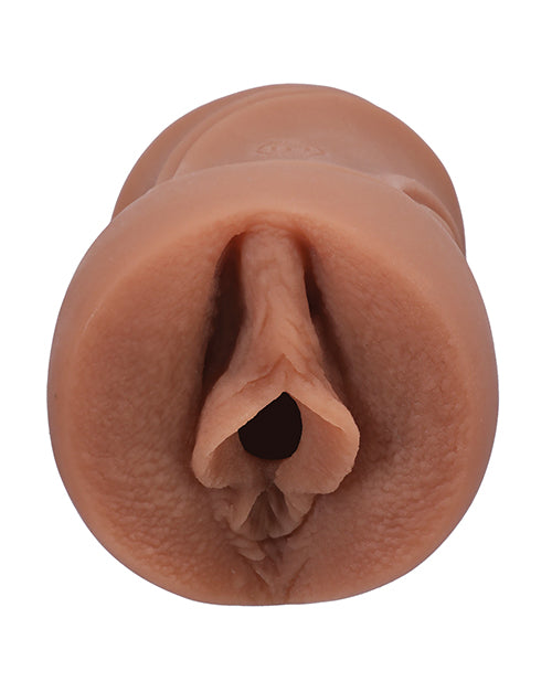 Close-up of the orifice and entrance of the Signature Strokers - Xxlayna Marie stroker. The entrance is molded directly from the porn star's vulva. | Kinkly Shop