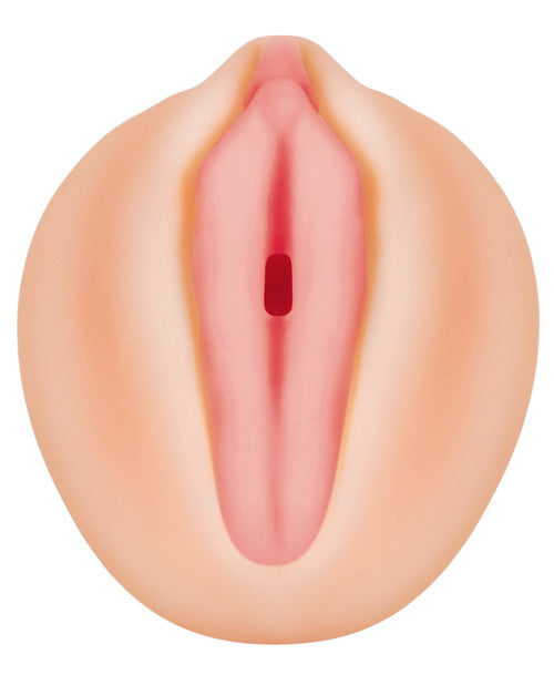Close-up of the orifice entrance of the Zero Tolerance Alexis Texas Vagina stroker. The labia are painted pink to add realism. | Kinkly Shop