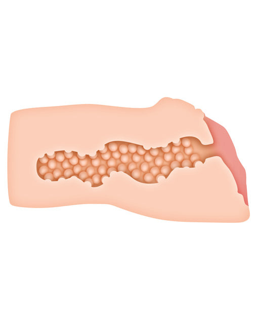 Cross-section of the Zero Tolerance Alexis Texas Vagina stroker showcases the internal tunnel texturing that will slide against the penis during use. | Kinkly Shop