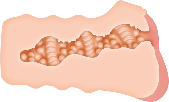Cross-section of the Zero Tolerance Riley Reid Vagina stroker shows the internal channel texture that the penis slides against. | Kinkly Shop