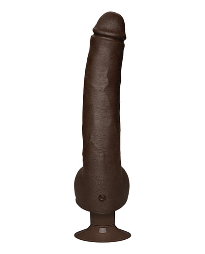 Top-down view of the Signature Cocks - Safaree Ultraskyn Vibrating dildo shows the realistic texturing and length of the dildo. It has a slight curve to the right when viewed from the top-down. | Kinkly Shop