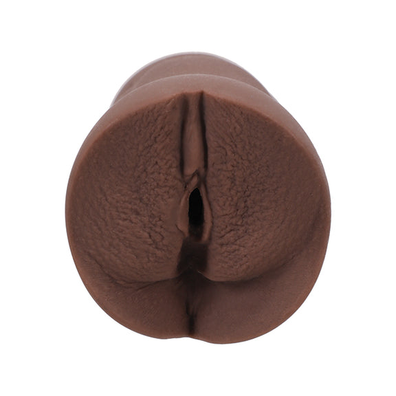 Close-up of the orifice and entrance of the Signature Strokers Jenna Foxx stroker. The stroker is molded after the porn star's vulva. | Kinkly Shop