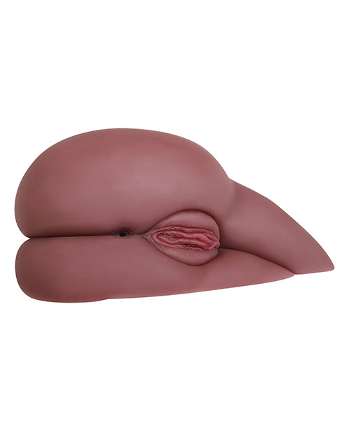 View from behind of the Ana Foxxx Realistic Side Stroker showcases the unique, from-the-back angle. This showcases the multiple entrances and the big, visible vulva of the Ana Foxxx Realistic Side Stroker. | Kinkly Shop