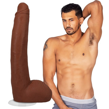 A shirtless Alex Jones shown next to a product image of the Signature Cocks - Alex Jones dildo | Kinkly Shop