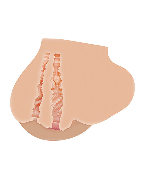 Cross-setion of the Kendra Spade Realistic Side Stroker. It shows the two unique internal channels. Neither channel is connected to one another, and they're close-ended. | Kinkly Shop