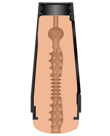 Cross-section of the inside of the Main Squeeze - Dani Daniels stroker. The stroker has lots of nodules and tight, ribbed rings. | Kinkly Shop