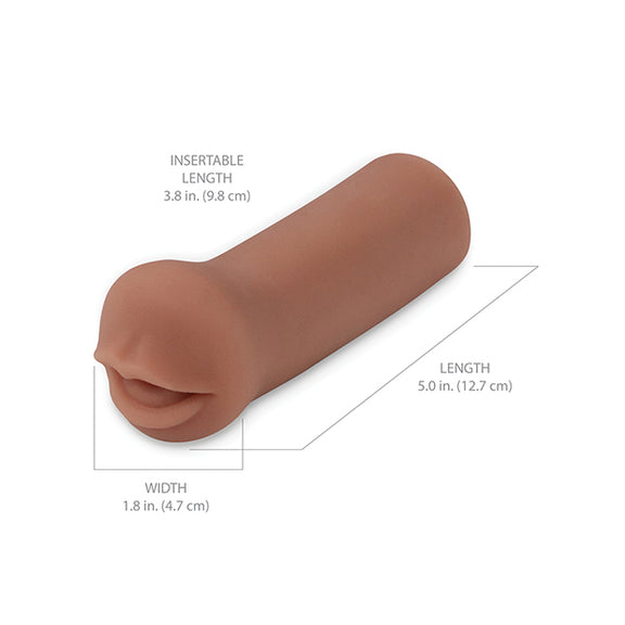 The PDX Extreme Cocksucker with measurements superimposed over the various areas of the toy. All measurements can be found via text in the product description. | Kinkly Shop