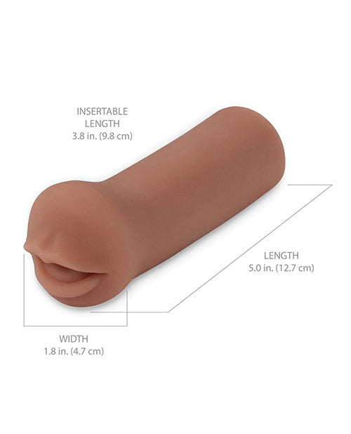 The PDX Extreme Cocksucker with measurements superimposed over the various areas of the toy. All measurements can be found via text in the product description. | Kinkly Shop