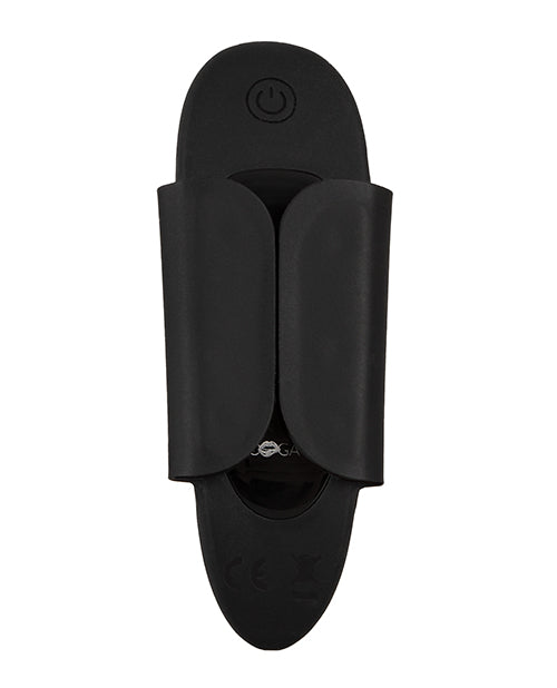 The GoGasm Panty Vibrator with the two magnetic "wings" closed. These wings would normally close around the gusset of a panty to hold the GoGasm Panty Vibrator in place for wearing. | Kinkly Shop