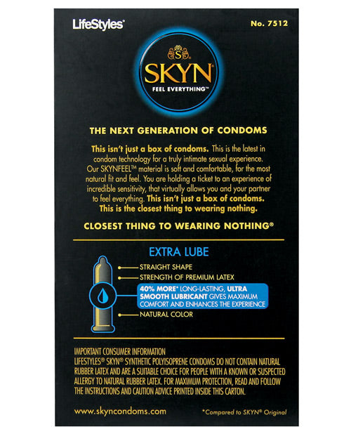 Backside of the SKYN Non-Latex Condoms - Elite Extra-Lube packaging. | Kinkly Shop