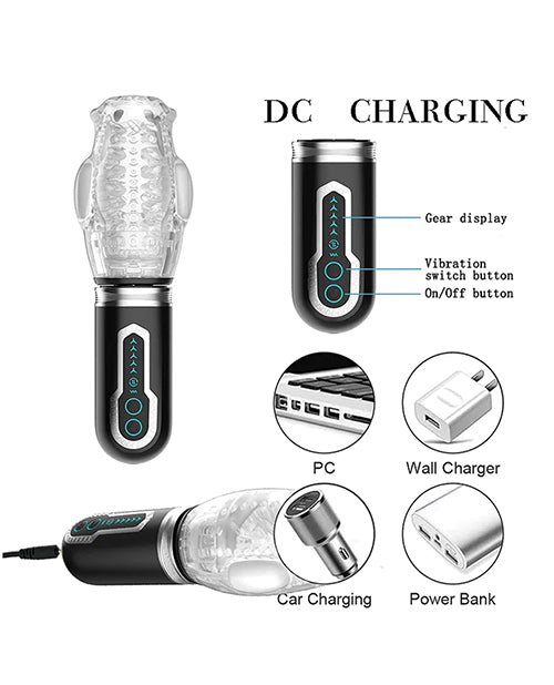 The Male Rose 3: Thrusting, Rotating & Vibrating is rechargeable via a USB port. It has 3 buttons for control on the base of the handle. | Kinkly Shop